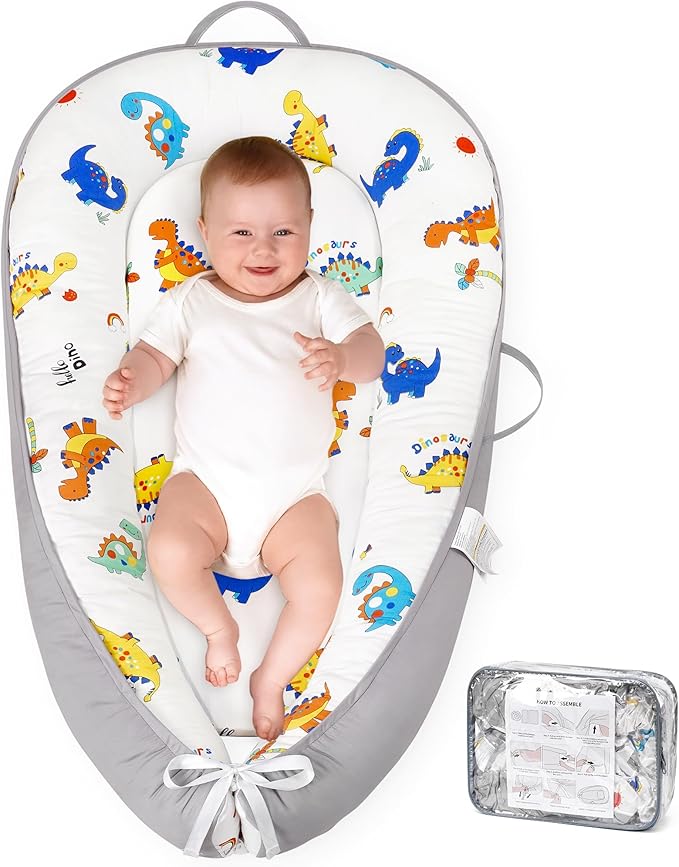 HKAI Baby Lounger – Soft Cotton Infant Floor Seat for Newborn to 24 Months, Portable Baby Essentials for Boys & Girls, Travel-Friendly Baby Lounge Pillow