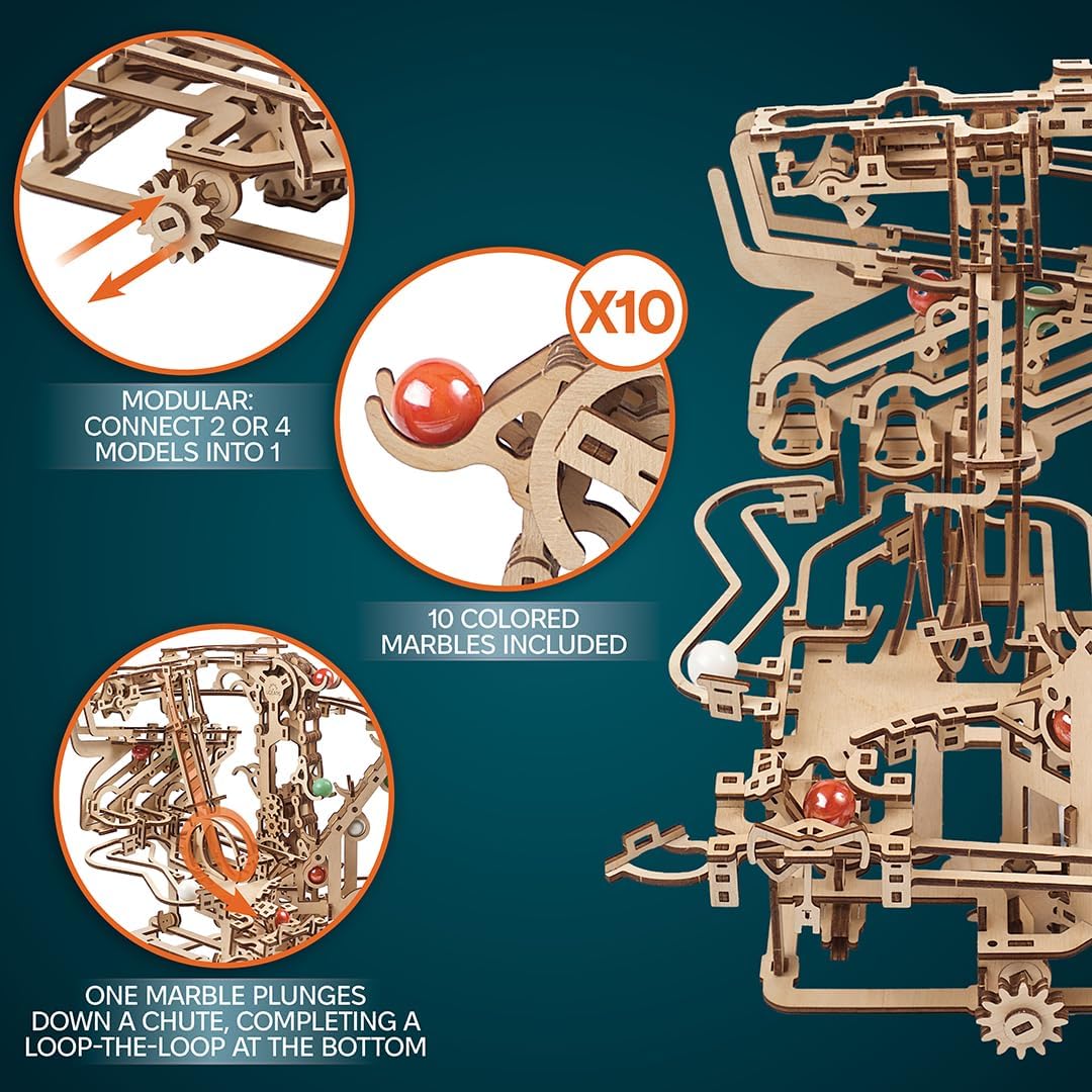 UGEARS Wooden Marble Run Chain Hoist - Mechanical 3D Wooden Puzzle for Adults, DIY Model Kit for Adults, Unique Puzzle - 3D Puzzle Marble Game Gifts - 400 Pieces