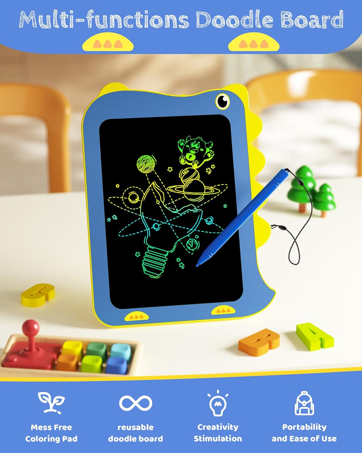 TEKFUN Toddler Boy Toys, LCD Writing Tablet for Kids, Doodle Board Dinosaur Toys, Travel Essentials Toys for 3 4 5 6 Year Old Boys Girls, Easter Birthday Christmas Gifts (8.5inch Blue)
