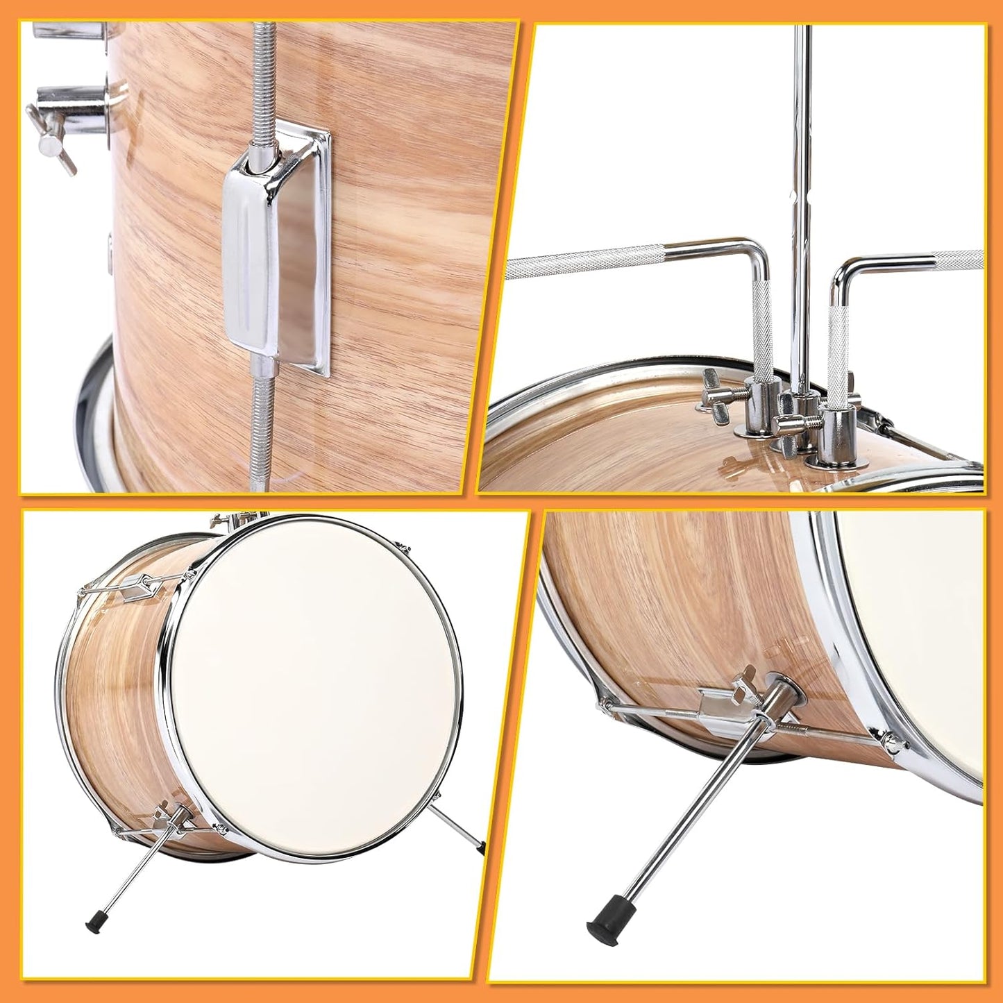 Ktaxon 5-Piece Complete Junior Drums Set, 14 Inch Beginners Drum Kit with Throne Stool, Pedal & Drumsticks, Kids Drums Musical Instruments W/Cymbal, Hi-Hat, Floor, Tom and Snare Drum (Wood Color)