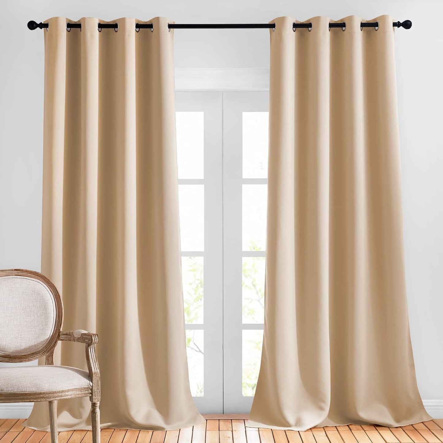 NICETOWN Room Darkening Grommet Panels - (52 inches Width, Biscotti Beige, 2 Panels) Baby Room Window Curtains 108 inches Long, Privacy Draperies