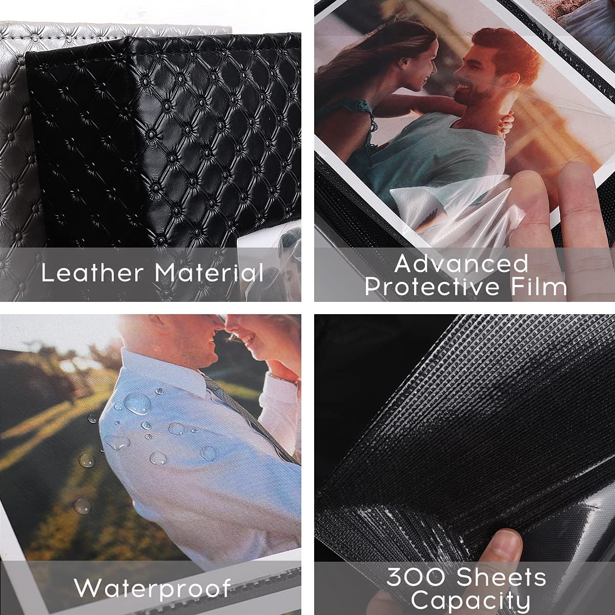 RECUTMS 4x6 Photo Album 300 Pocket Album High End Button Grain Leather Album Cover 300 Horizontal Photos Recording Holiday Wedding Anniversary Baby Growth Small Photo Album(Grey)