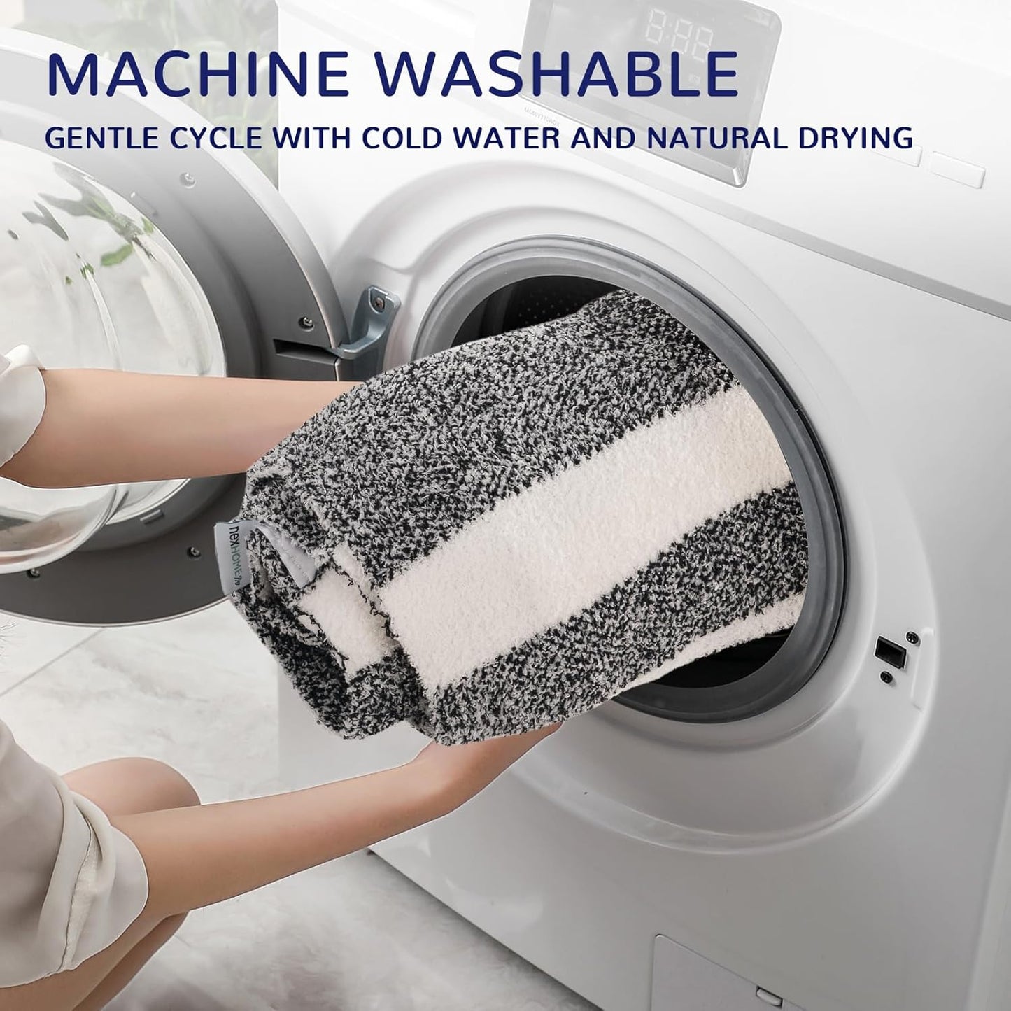 NEXHOME PRO Stripe Cozy Blanket Twin, Knit Fuzzy Throw Blanket for Couch Bed Sofa Picnic, Ultra Soft Blankets for Women Gifts Black 60 x 80 inches