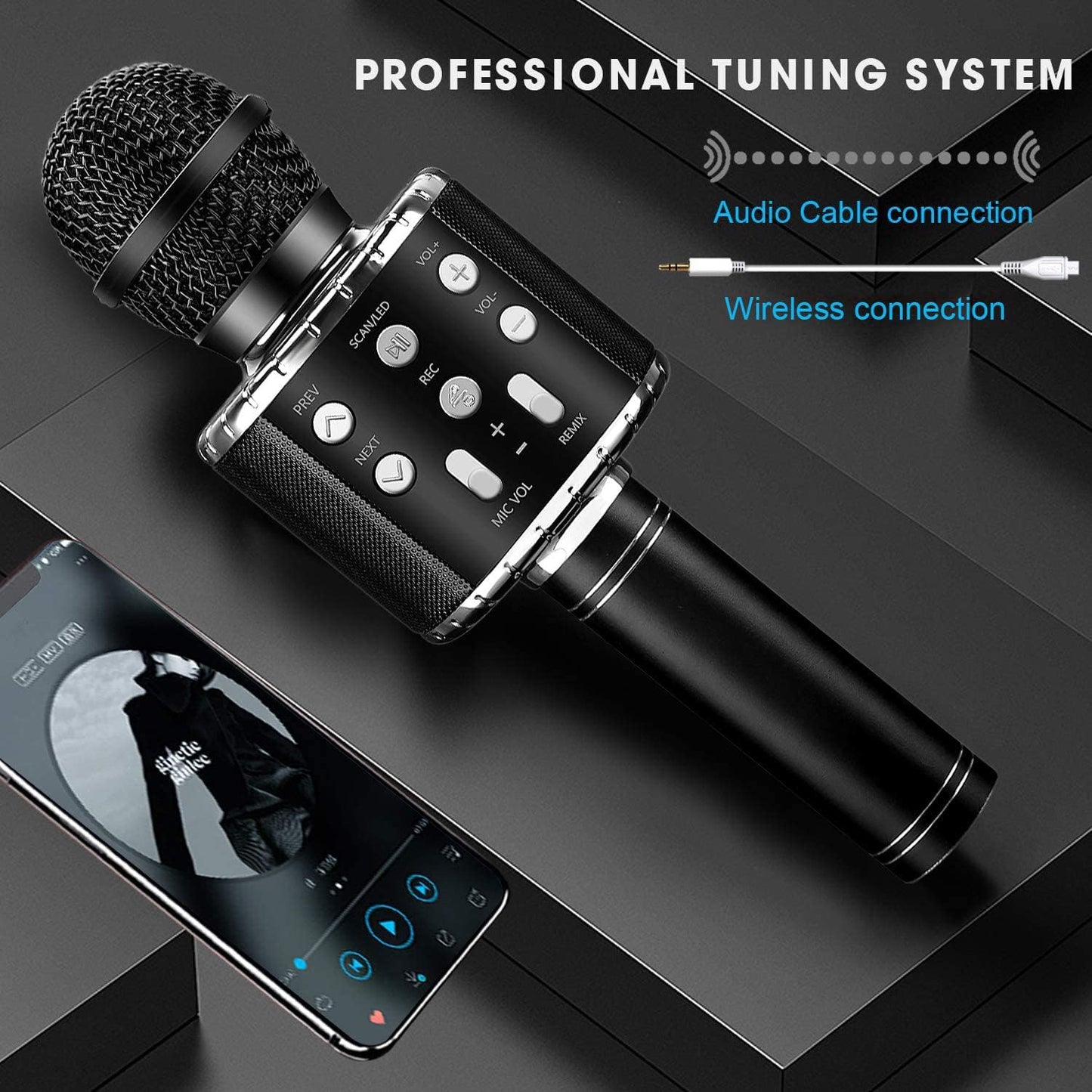 BlueFire 4 in 1 Karaoke Wireless Microphone with LED Lights, Portable Microphone for Kids, Great Gifts Toys for Kids, Girls, Boys and Adults (Black)
