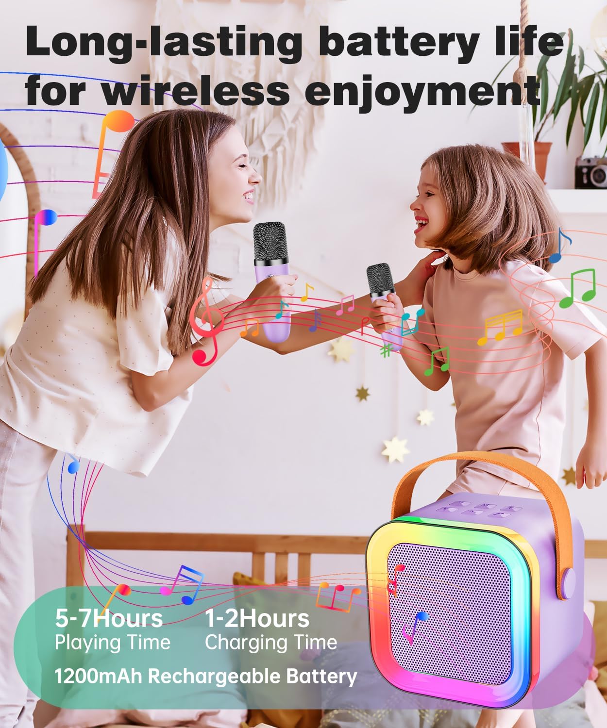 Mini Karaoke Machine Speaker for Kids Adults,Portable Bluetooth with 1-2 Wireless Microphones,Christmas Birthday Gifts Toys Girls Boys Ages 4, 5, 6,7, 8,9,10,11,12+ Years Old Toddler (Purple - 1 Mic)