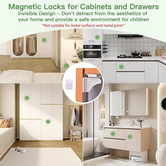 20 Pack Vkania Magnetic Cabinet Locks Baby Proofing - Baby Safety Latches for Drawers and Cabinets -Easy Installation No Drilling