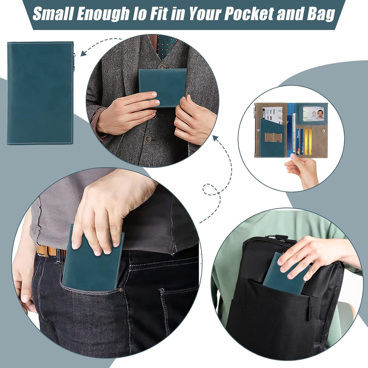 Real Leather Wallet Slim RFID Blocking Passport Holder Travel Document Organizer Blue (Dark Blue)