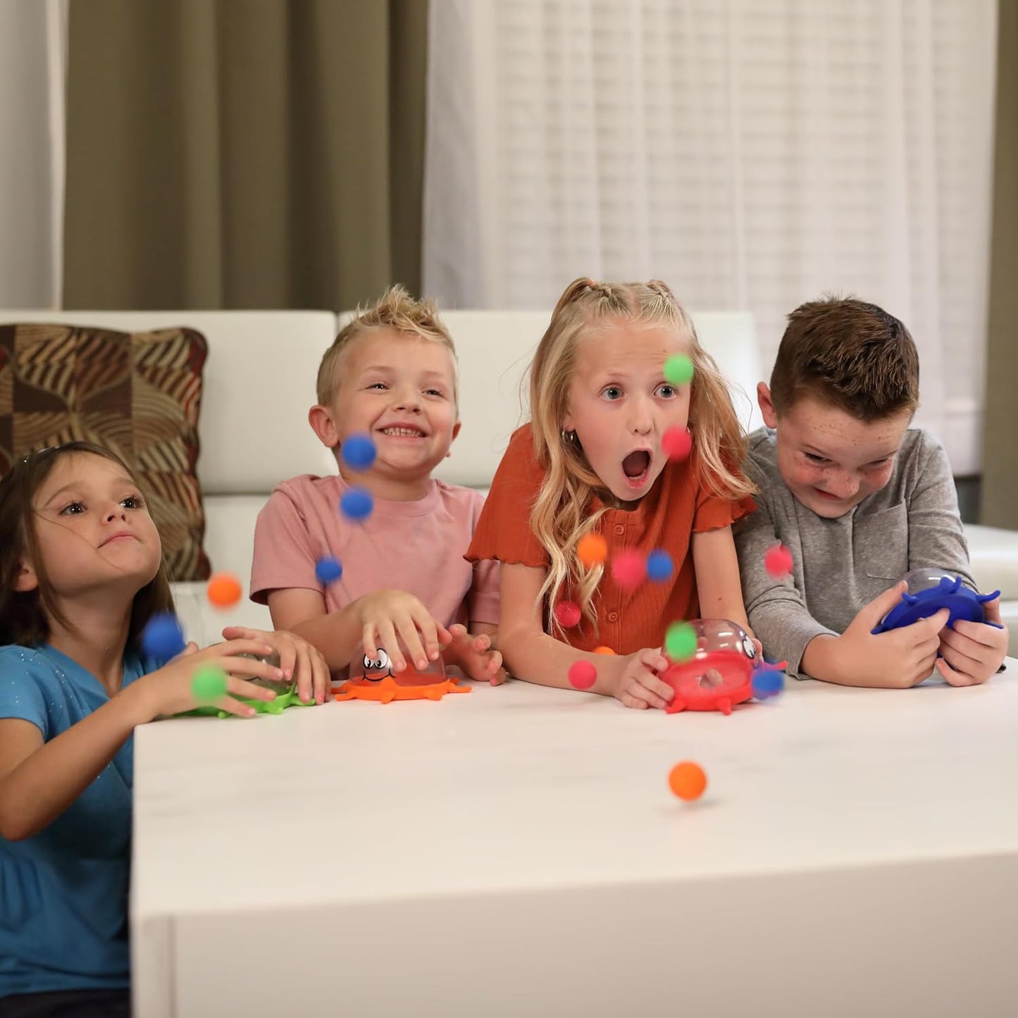 Funwares Colorful Squid Squish: Fast-Paced Floor Game for Kids, Interactive Learning, Hand-Eye Coordination, Counting and Color Game, Active Play, 2-4 Players, Ages 4-8 - (32 Spare Balls)