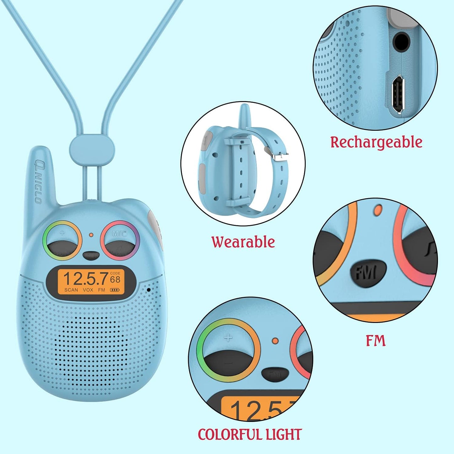 Qniglo Walkie Talkies for Kids Rechargeable, Christmas Birthday Gifts for Boys Girls Age 3-12, Kids Walkie Talkies with FM Radio for Adventure Game Camping Toys for 5 6 7 8 9 10 Year Old Teens Boy