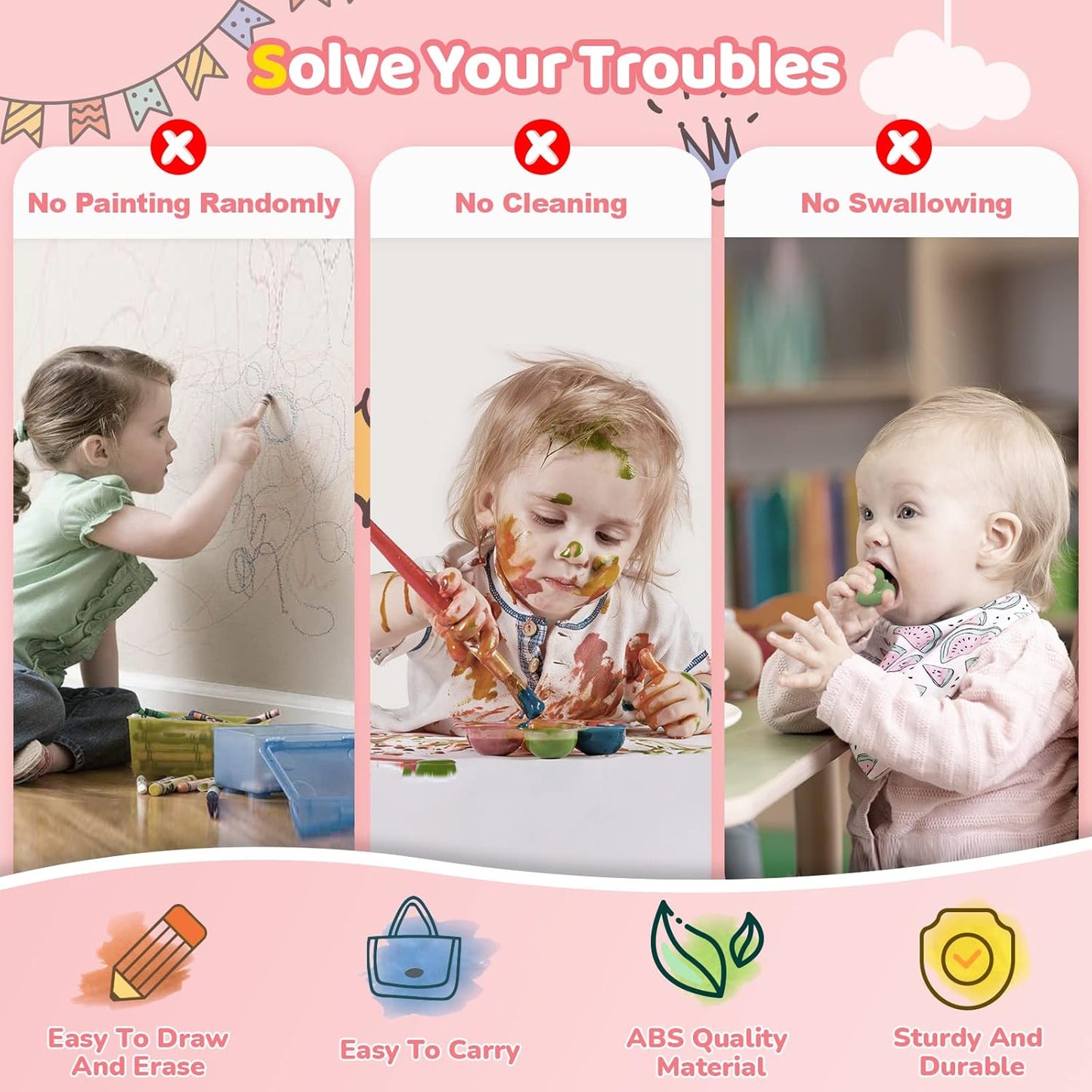 Kikidex Toddler Toys for 1-3 Years, Sturdy Magnetic Doodle Board, Reusable, No Mess, Educational Learning Toys for Kids' Birthday (Rose)