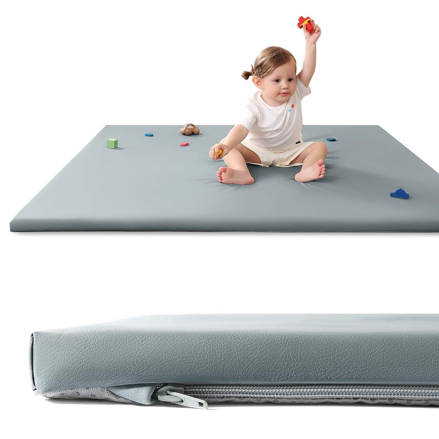 Baby Play Mat for Floor,1.3'' Thick Memory Foam Play Mat,Soft PU Leather Muscle Mat Rug,Cushioned & Waterproof Playpen Mats,Non Slip Crawling Padded Tummy Time Mat for Toddlers,Infants,Kids