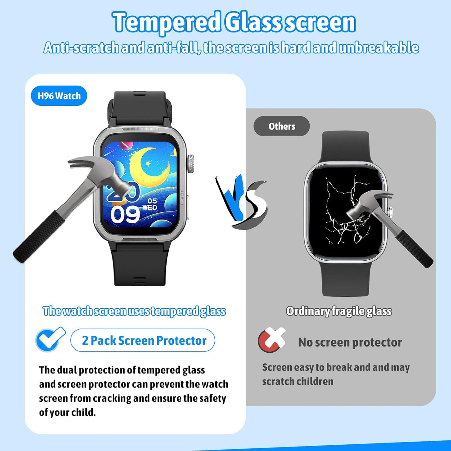 Smart Watch for Kids No Phone Needed, Tempered Glass Fitness Tracker Boy Teens with 19 Sport Modes, Pedometer, Sleep Monitor, Kids Watch Birthday Gifts Toy Gift for Girls Boys 6-16 (Black)