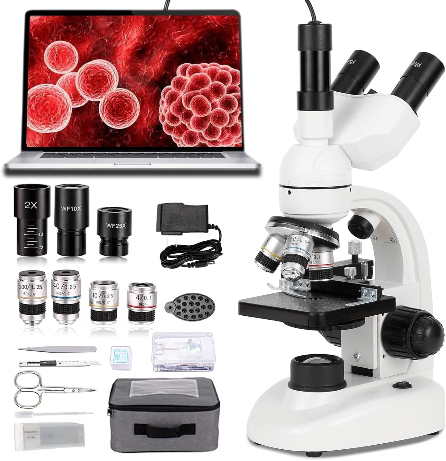 trinocular Microscope, 40X-5000X Magnification, Research Grade trinocular Comp White