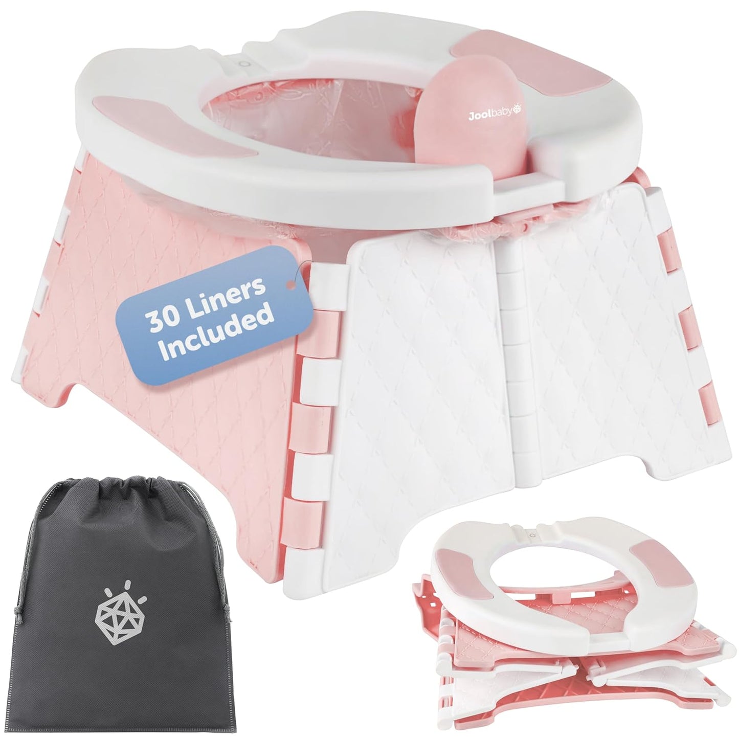 Jool Baby Portable Potty Training Chair with Travel Bag and 30 Liners, Foldable, Indoor/Outdoor Use, Camping (Pink)