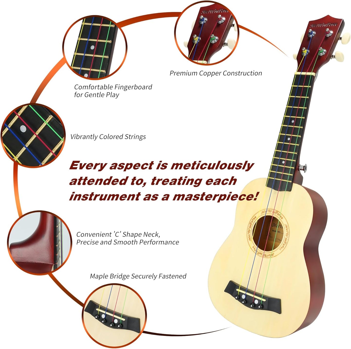Soprano Ukulele 21 - Beginner Kit for Kids, Complete with Gig Bag, Strap, Tuner, Strings, Picks, Cloth - Ideal for Concerts, Left-Handed Friendly - Perfect Beginner Ukulele
