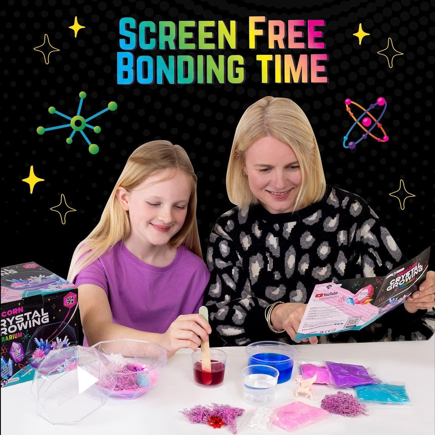 Original Stationery Unicorn Crystal Growing Kit - 6.3 in x 5.8 in Multicolor Terrarium - 18-Piece STEM Science & Craft Kit for Kids 7+ & Grow Crystals with Flower Charms & Magic Rocks