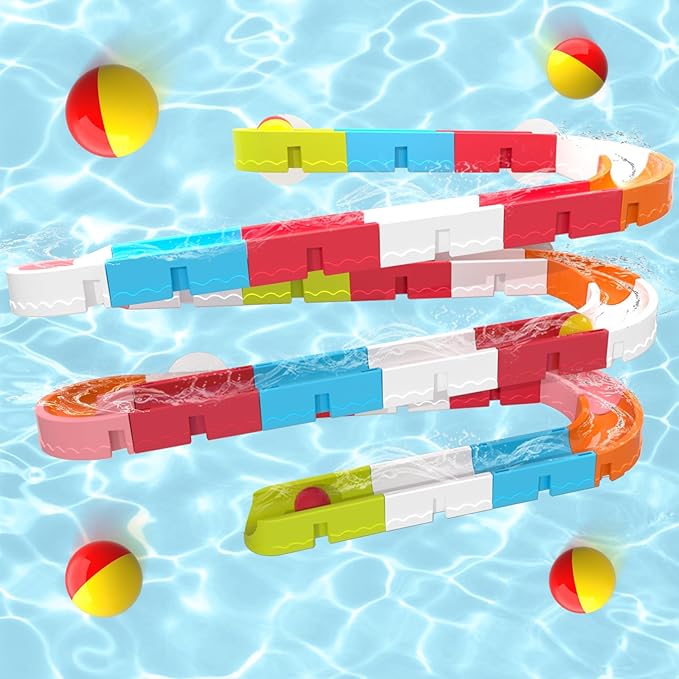 Baby Bath Toys for Toddler 1-3 3-5, Bathtub Shower Building Duck Toy, 43 PCS Slide Blocks Marble Run Toys for Kids 1 2 3 4 5 Years Old Toddler Boys and Girls