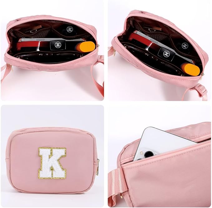 YOOLIFE Initial Sling Bag for Women - Bum Bag Chest Bag for Women Belt Bag Small Crossbody Bags Fanny Packs for Women Personalized Birthday Gifts Christmas Gifts for Women W, Pink