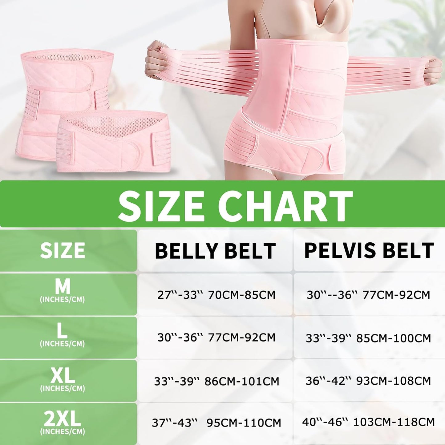 2 in 1 Postpartum Belly Band Wrap Pink, C-Section Support Belt Medium, Post Partum Support Recovery Waist/Pelvis Belt, Hysterectomy Belly Band Binder Girdle Stomach