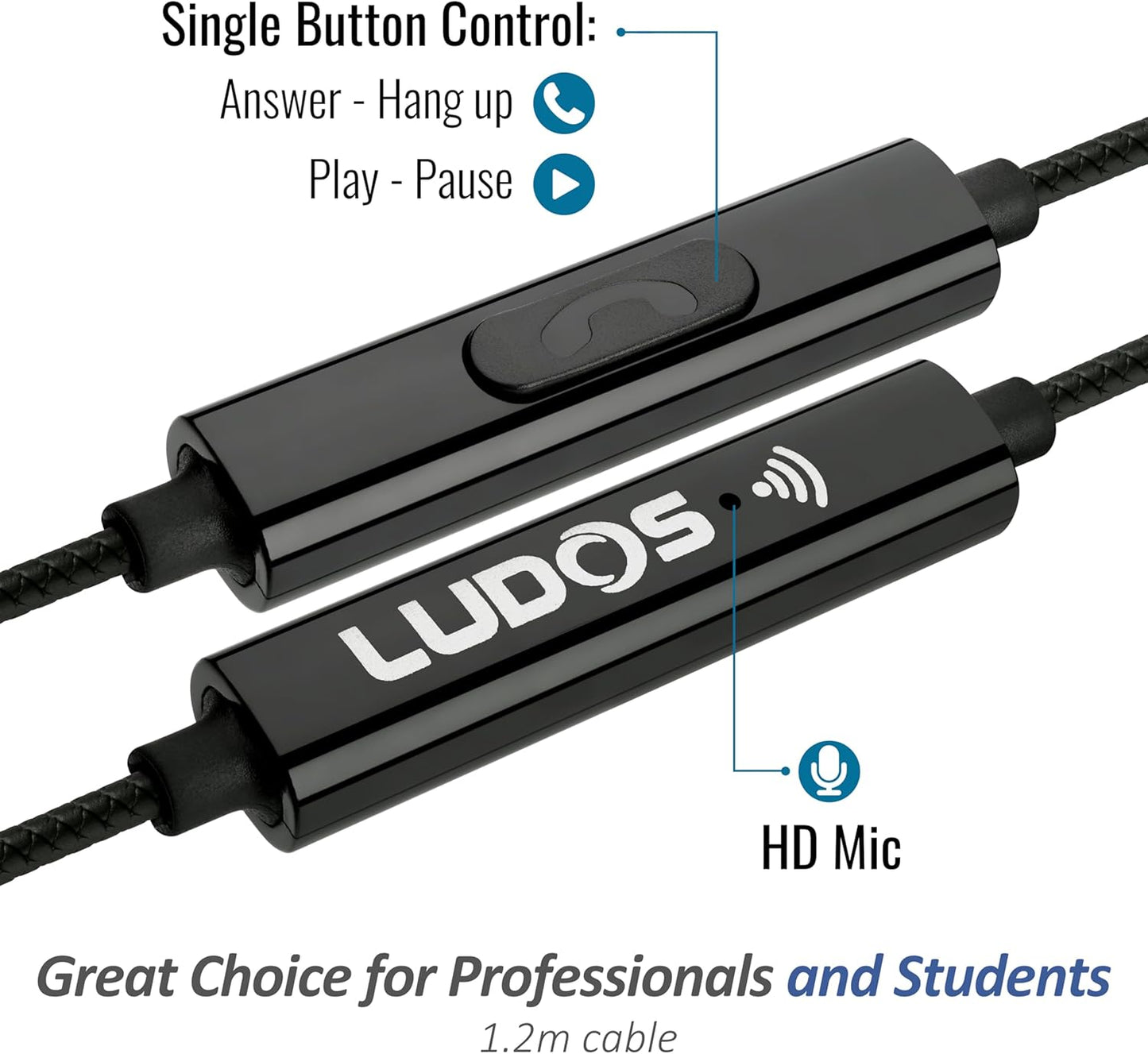 LUDOS Clamor Wired Earbuds in-Ear Headphones, 5 Years Warranty, Earphones with Microphone, Noise Isolating Ear Buds, Memory Foam for iPhone, Samsung, School Students, Kids, Women, Small Ears - Grey