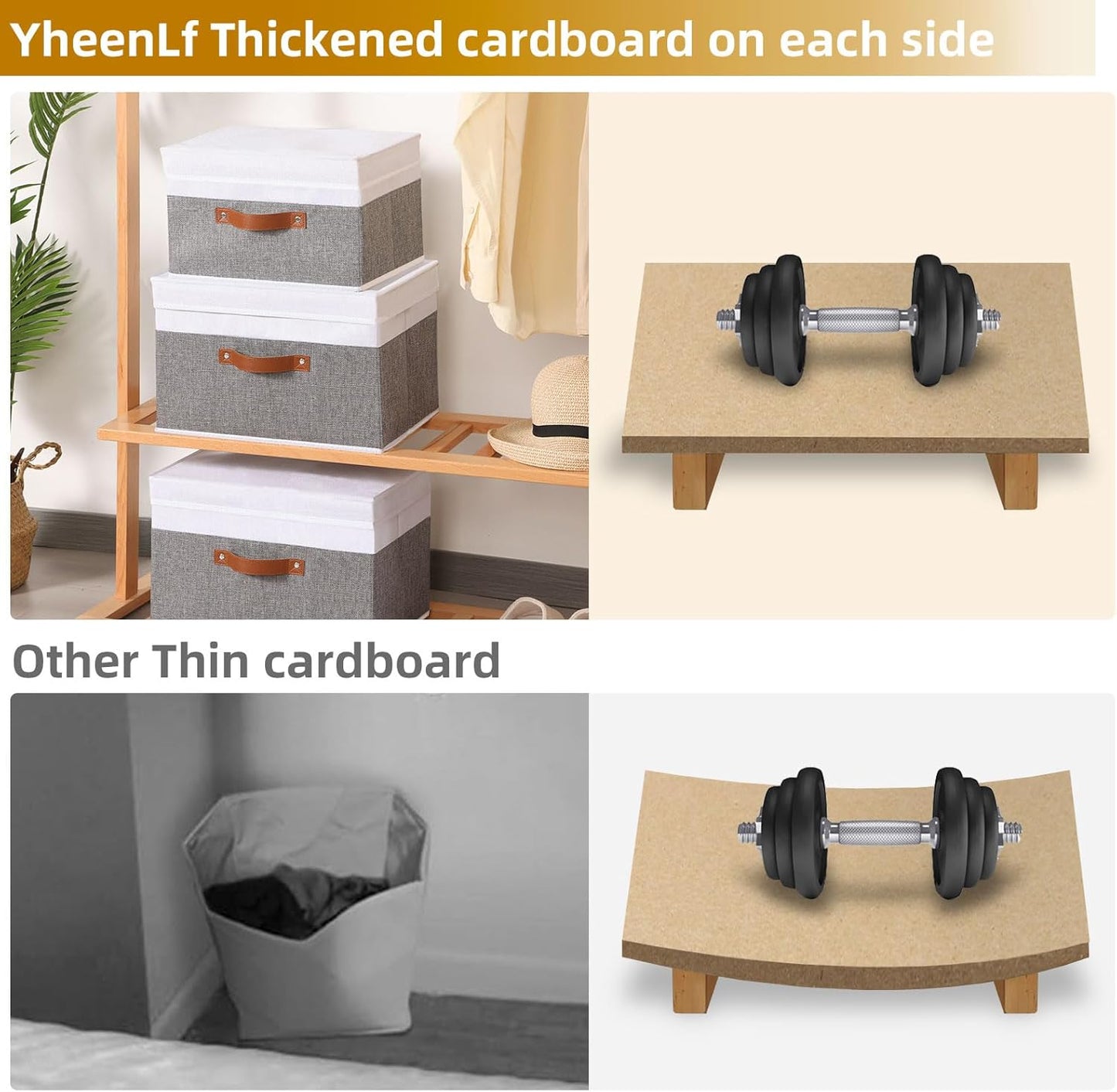Fabric Storage Boxes with Lids, Linen Foldable Cloth Baskets, 17.7 x 11.8 x 11.8 Inch Closet Organizer Containers with Double Handles, Sweater Bins for Bedroom, White and Grey, 3 Pack