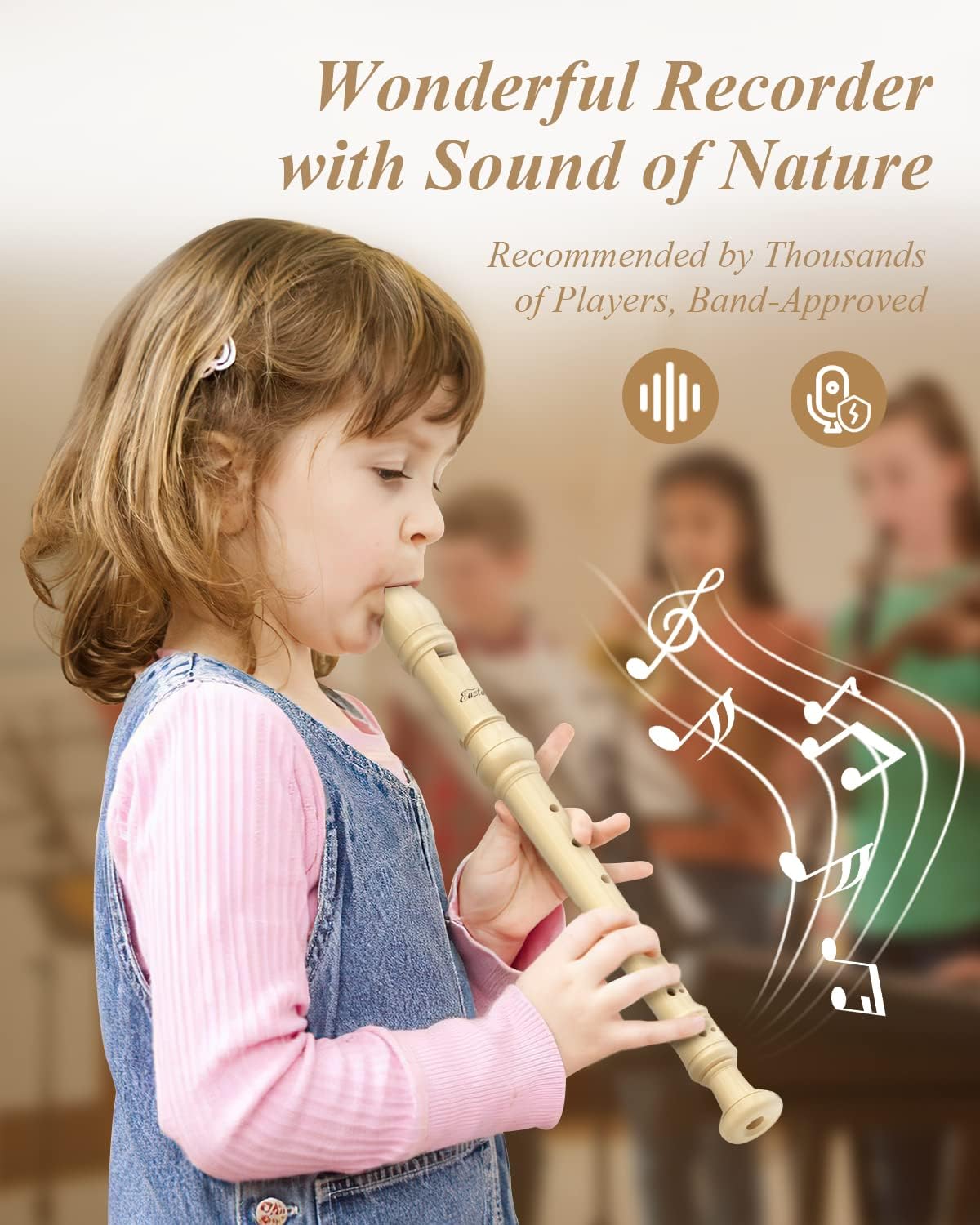 Eastar Soprano Recorder Instrument for Kids Beginners, German Fingering C Key with Cleaning Kit, Thumb Rest, Cotton Bag, Fingering Chart, ERS-21GN, Natural, School-Approved