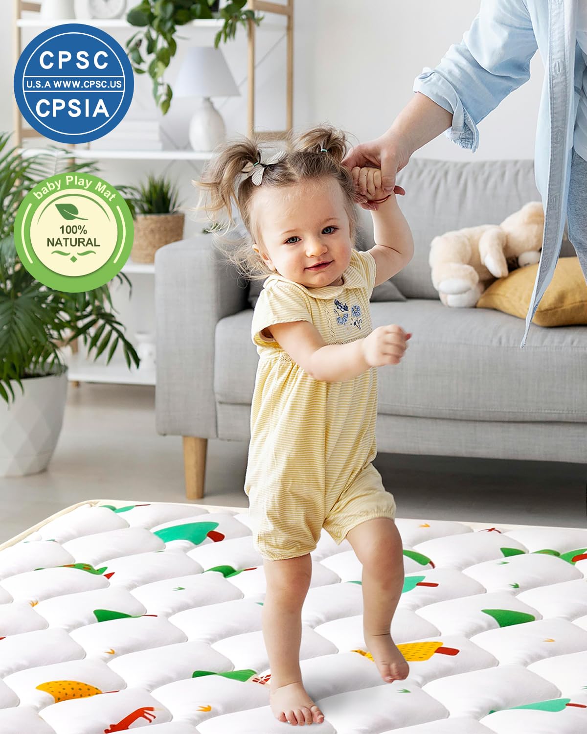 Odorless Premium Foam Baby Play Mat 4ft x 6ft, Soft Microfiber Fabric Crawling Mat for Floor- Comfortable and Hypoallergenic, Non-Slip Cushioned Floor Playpen mat for Infants,Babies,Toddlers