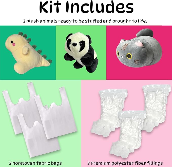 Generic 3-Pack 8" Make Your Own Stuffed Animal Kit - No Sew Crafts for Kids - DIY Children Dinosaur Pillow - Unstuffed Plush Animals Kit