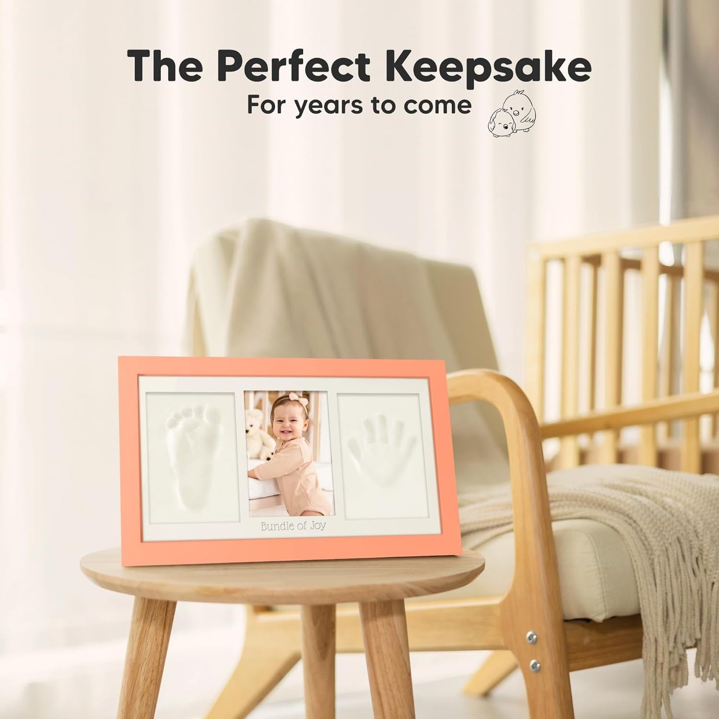Baby Hand and Footprint Kit - Clay Handprint Keepsake Frame, Newborn Nursery Picture Frame, Personalized New Mom Gifts for Baby Shower & Registry (Salmon)
