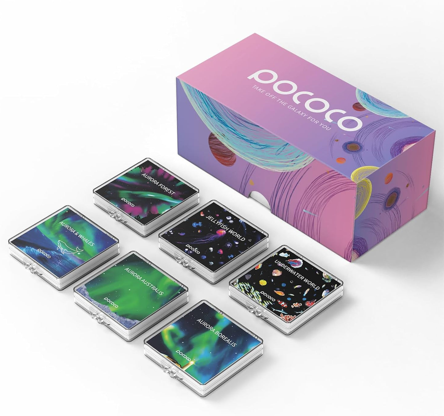 POCOCO Aurora and Deep Sea Series Galaxy Star Projector Night Light Discs: Realistic Galaxy Patterns, 5K Ultra HD, 96% Light Transmission, High Brightness - 6-Piece Pack (Projector Not Included)