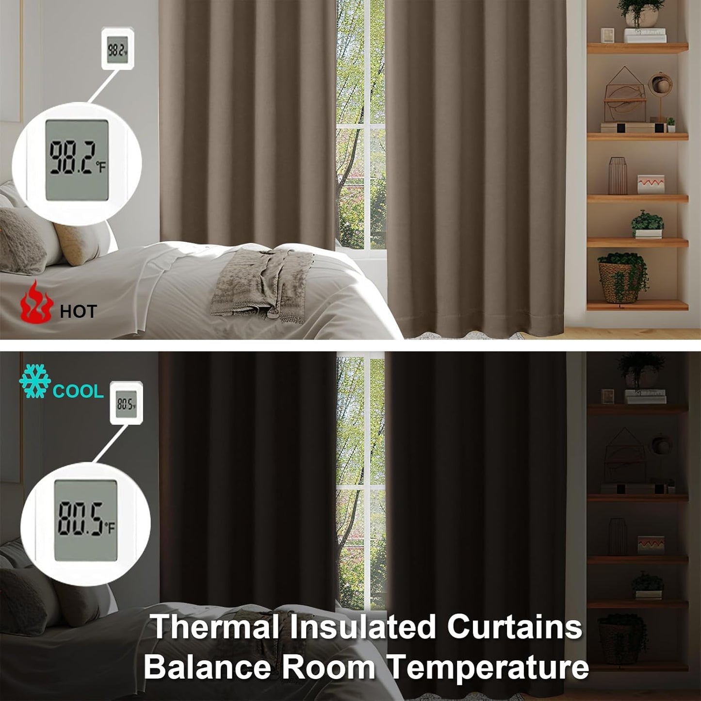 Simplebrand Ava Brown Short 36 Inches Blackout Curtain 2 Panels Set, Half Window Rod Pocket Privacy Curtain Tiers for Kitchen, Curtains Blackout for Bathroom Shades, W40 x L36 Inch, Brown