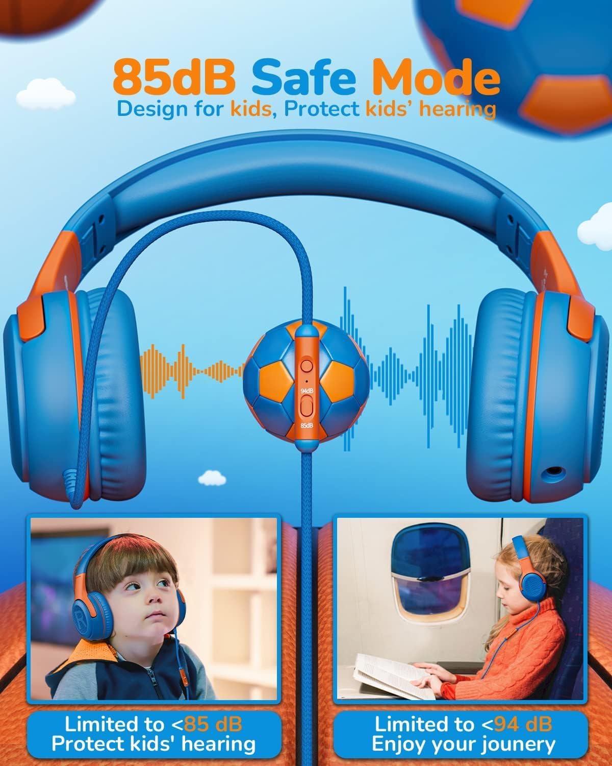 Kids Headphones with Cord - Comfortable and Durable Toddler Headphones for School and Work, Ideal Gift for Kids, Sons, Daughters Sound and Safe Listening Experience