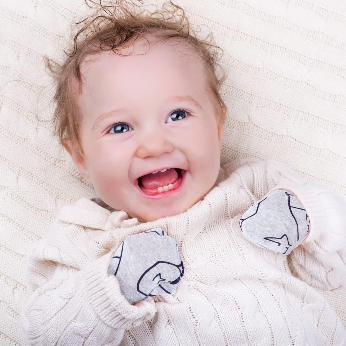 6 Pairs Newborn Baby Mittens No Scratch Gloves Infant Toddler Anti Scratch Essentials Unisex Cotton for 3-9 Months Girls Boys (Gray Series, Cool)