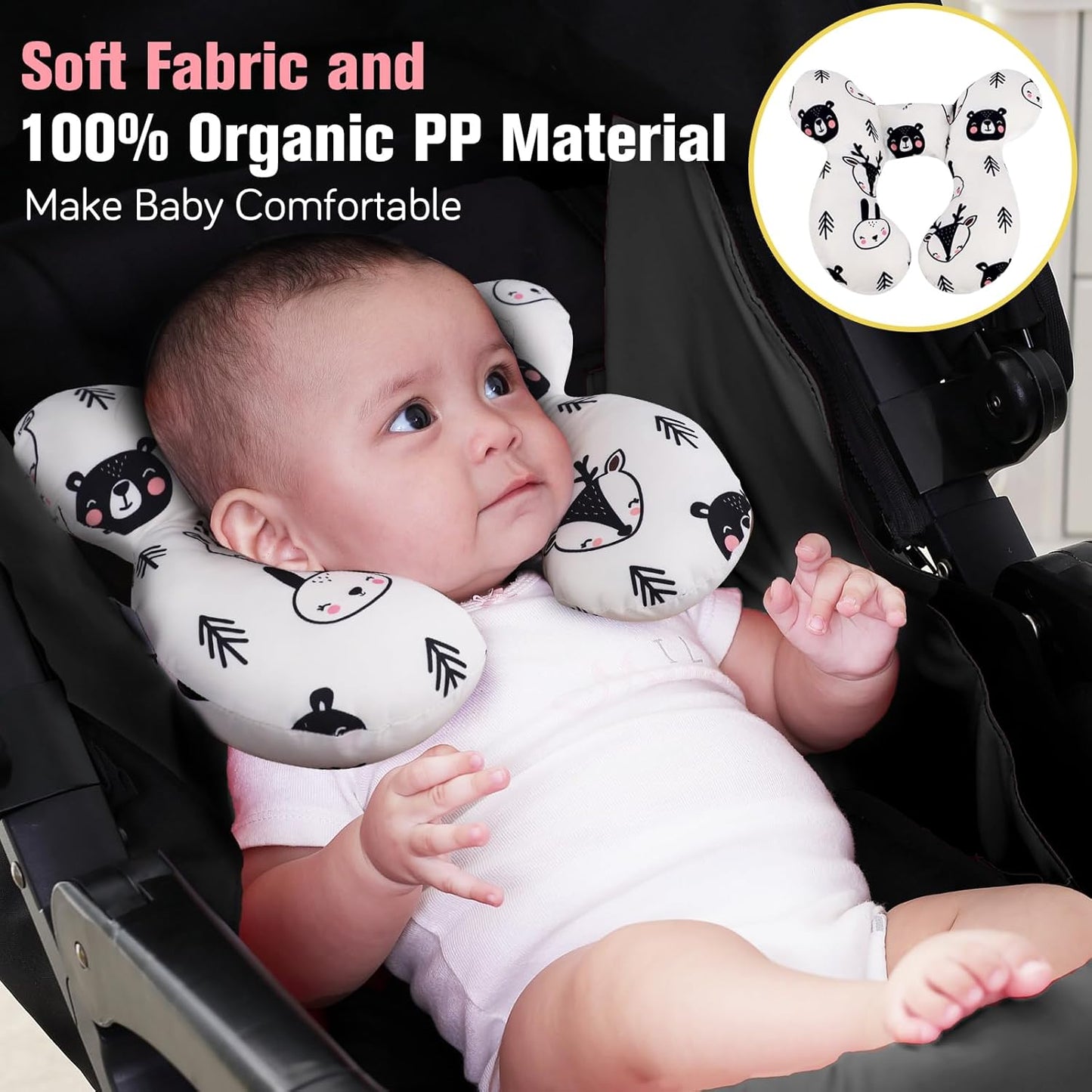 KAKIBLIN Baby Travel Pillow, Pillow for Head and Neck, Upgraded Baby Neck Support Pillow for Car Seat,Pushchair,Travel (Bear)