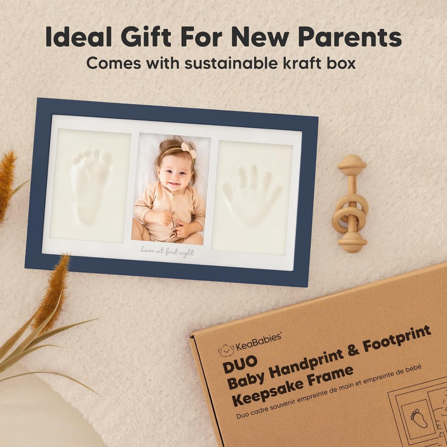 Baby Hand and Footprint Kit - Clay Handprint Keepsake Frame, Newborn Nursery Picture Frame, Personalized New Mom Gifts for Baby Shower & Registry (Midnight Blue)