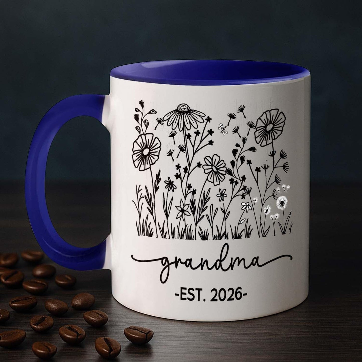 Personalized Grandma EST 2026 Accent Coffee Mug Gift For Nana Granny Grandmother, Novelty Grandma White Coffee Cup 11Oz 15Oz, Custom Year/Name Grandmother Ceramic Cup Gift For Birthday Mother's Day