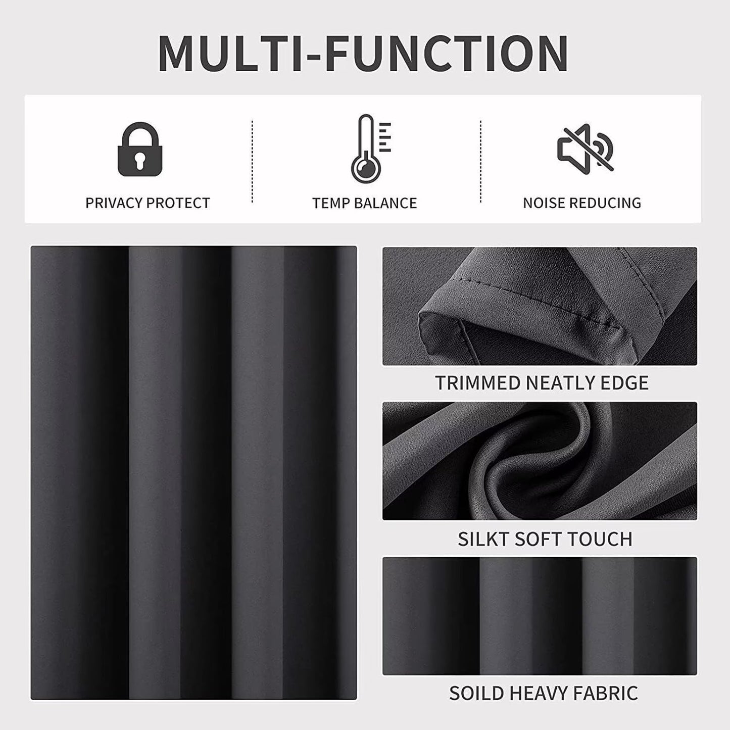 Joydeco Dark Grey Custom Solid Single Blackout Curtain for Bedroom and Living Room, Grommet Thermal Insulated Room Darkening Curtain 1 Panel (Custom Size,Dark Grey)