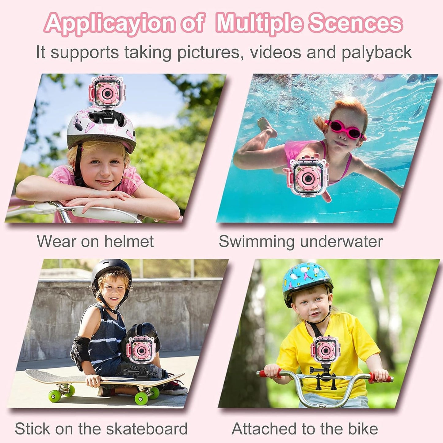 PROGRACE Kids Camera Waterproof- Children Digital Video Cameras Underwater Camera Chrismas Birthday Gift Toy for Kids 1080P DV Toddler Cameras for Girls Pool Toys Age 3-12