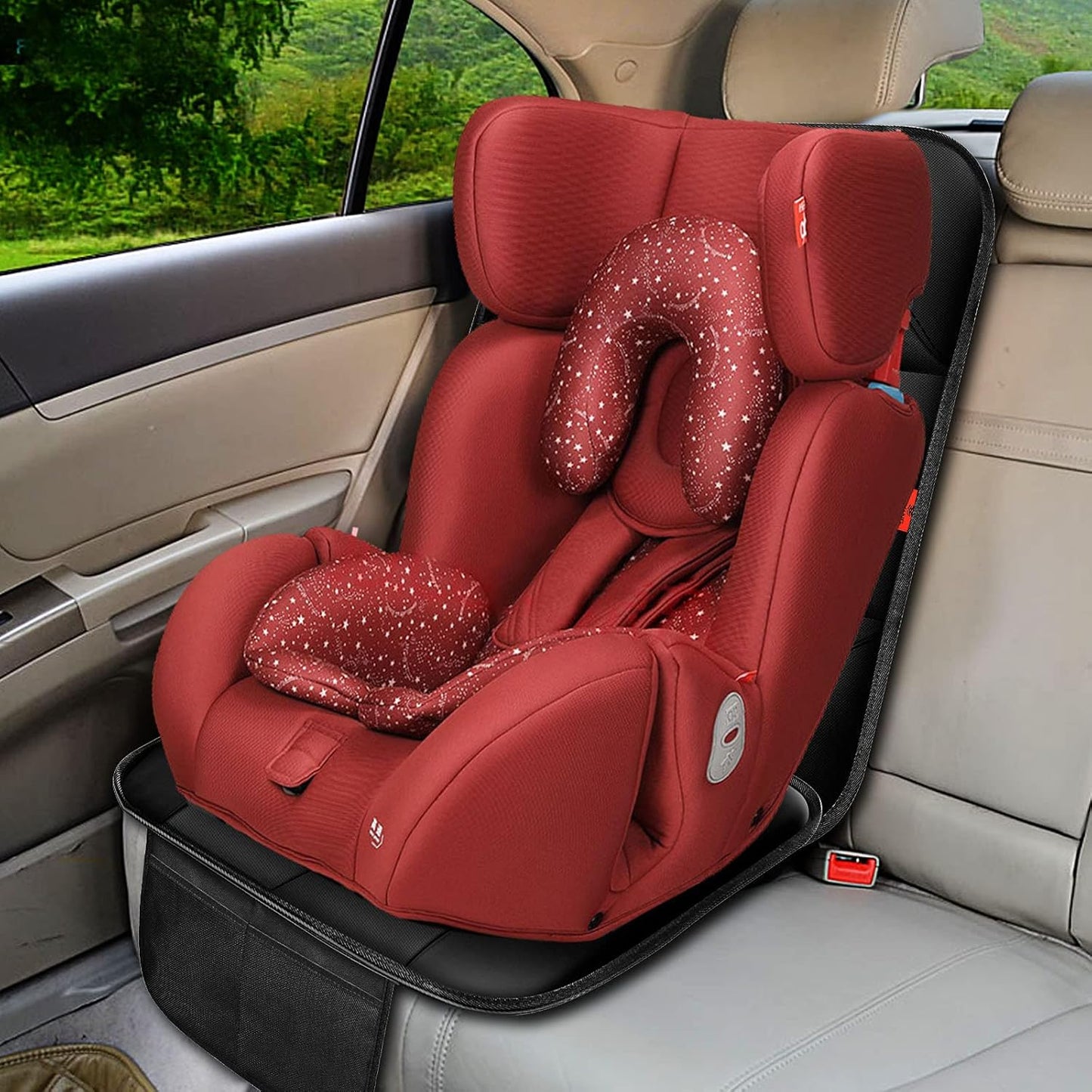 Car Seat Protector 1 Pack Car Seat Cushion Mat Thickest Padding,Waterproof 600D Fabric Car Seat Covers for Non-Slip Backing Mesh Pockets for Baby and Pet (Gray, 2 Pack)