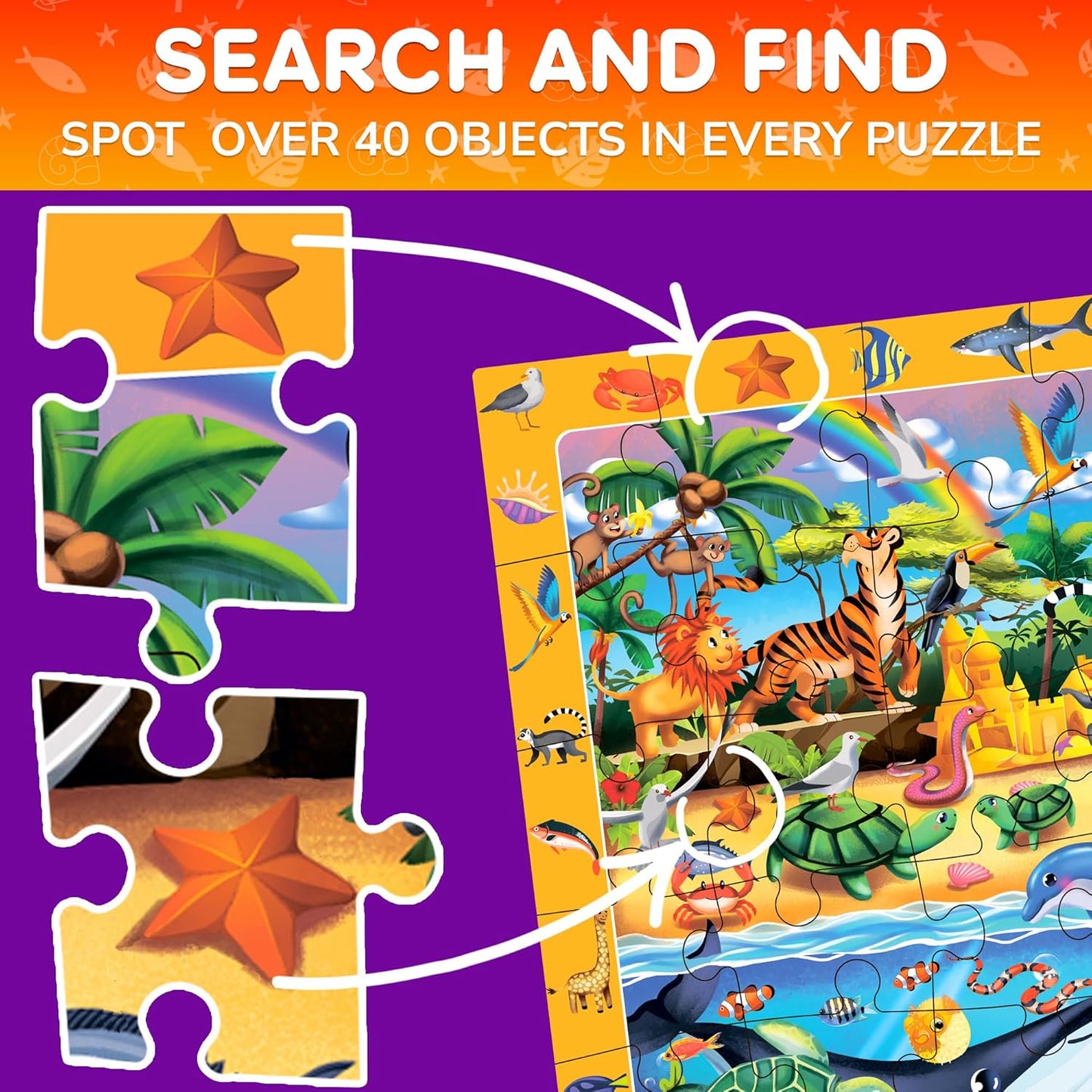 QUOKKA Floor Puzzles for Kids Ages 4-8 – 2x3 FT Giant Search and Find Educational Jigsaw – 48 Large Pieces – Above and Beyond Observational Scene – Montessori Toy with Gift Box – Fun Learning Activity