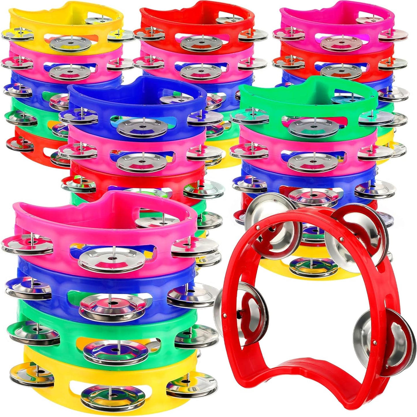 Yeshone 30 Pack Tambourine for Kids Adult Tamborines Musical Instrument Noise Makers 4 Bells Handheld Tambourines for Back to School Supplies Church Wedding Operation Christmas(Multicolors)