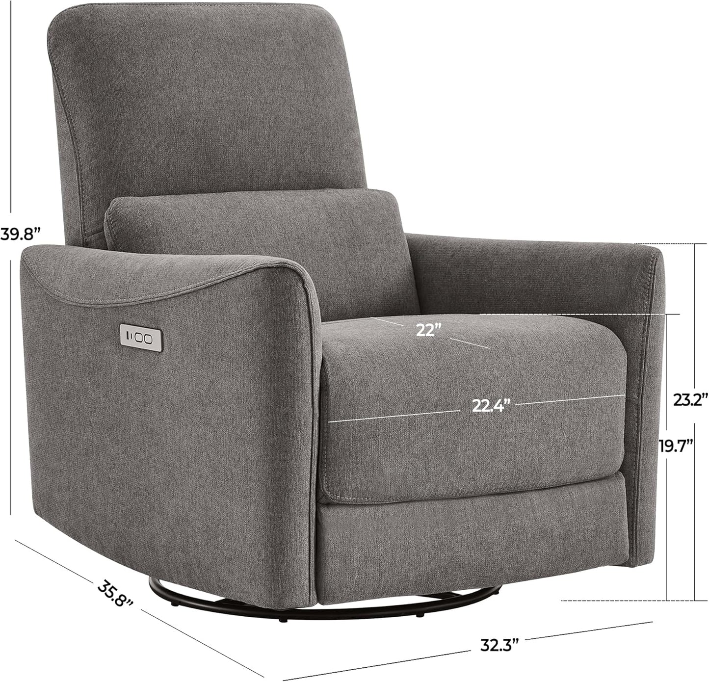 CHITA Power Recliner Chair Swivel Glider, FSC Certified Fabric Living Room Reclining Sofa Chair with Lumbar Support, Metal Grey