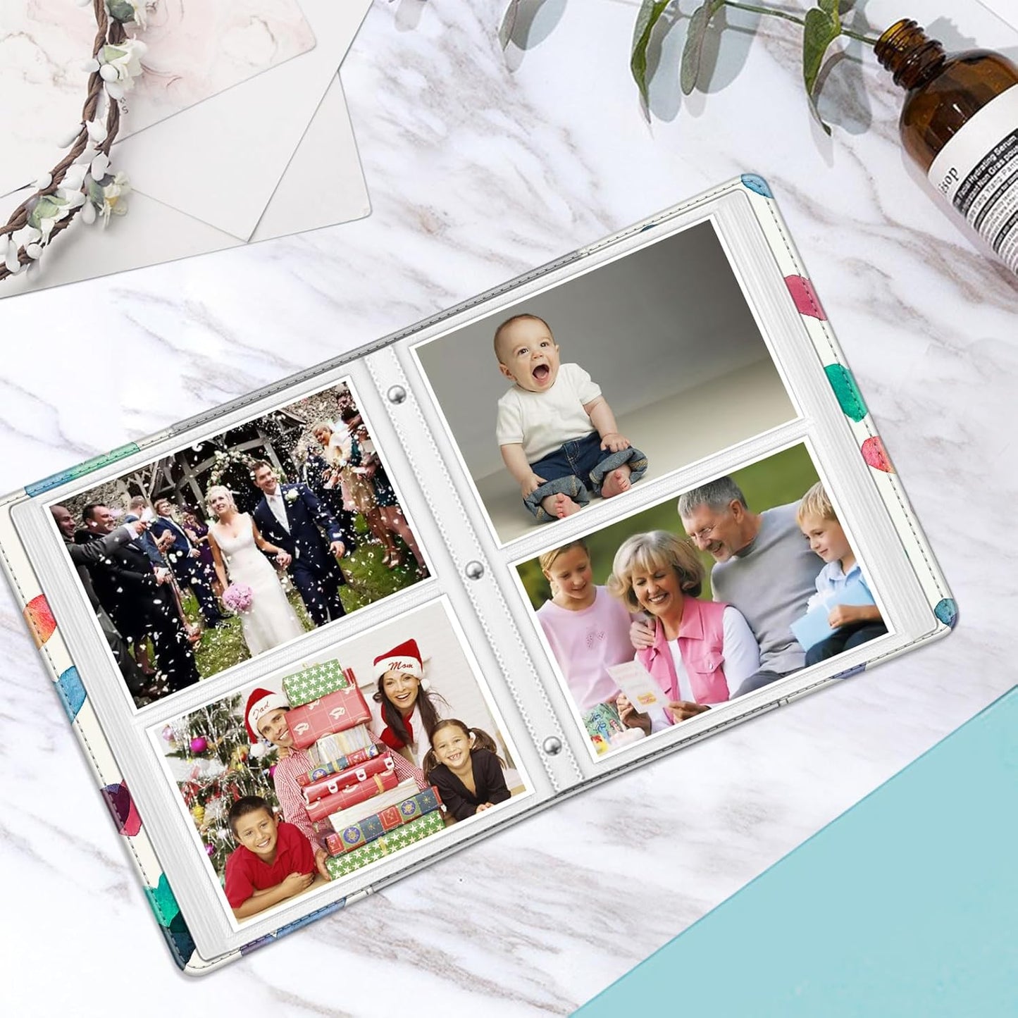 Fintie Photo Album for 4x6 Photos - 112 Pockets Vegan Leather Cover Memory Albums Book for Birthday Family Anniversary Vacation Pictures, Raining Hearts