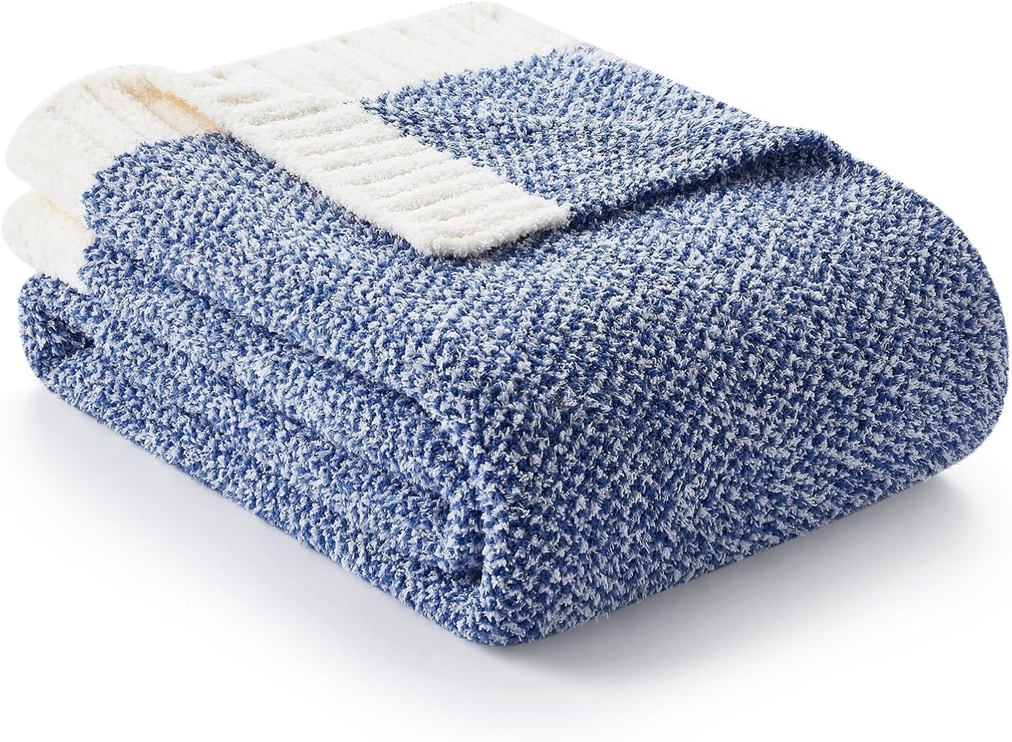 Snuggle Sac Royal Blue Blanket Twin Size for Bed and Sofa, Reversible Super Soft Blankets Warm Cozy Knit Blankets Fuzzy Plush Blankets, Heather Blue, 60x80 inches