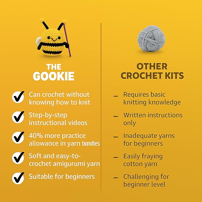 THE GOOKIE Amigurumi Crochet Kit for Beginners – DIY Crochet Kit with Yarn, Hook, Eyes & Stuffing – Easy Starter Set with Video Tutorials – Cute Plush Toy Craft Gift for Kids, Teens & Adults (Duck)