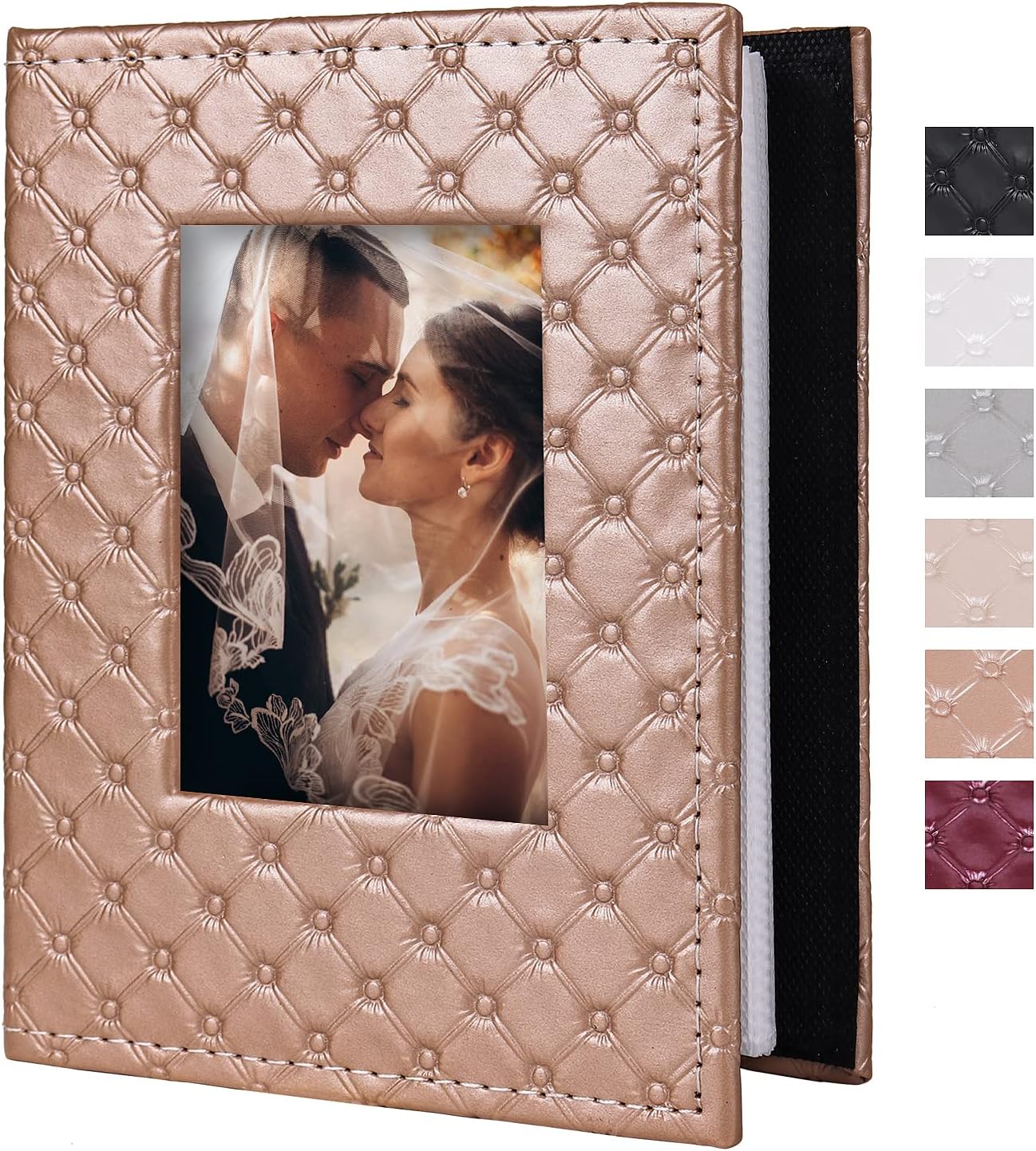 RECUTMS Photo Album 4x6 100 Pockets Photos, Button Grain PU Leather Photo Books Small Picture Album for Baby Family Wedding Christmas Photo Albums Holds 100 Vertical Photos （Brown）