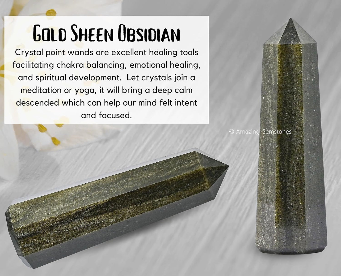 Amazing Gemstone Golden Sheen Obsidian Crystal Towers - Natural Healing Crystal Point Obelisk for Reiki Healing and Crystal Grid (2 Inch to 3 Inch)