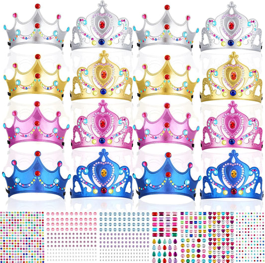 Epakh Princess Party Crowns Set, 27 Pcs DIY Crown with Diamond Stickers, Birthday Party Favor for Children and Princess Fans
