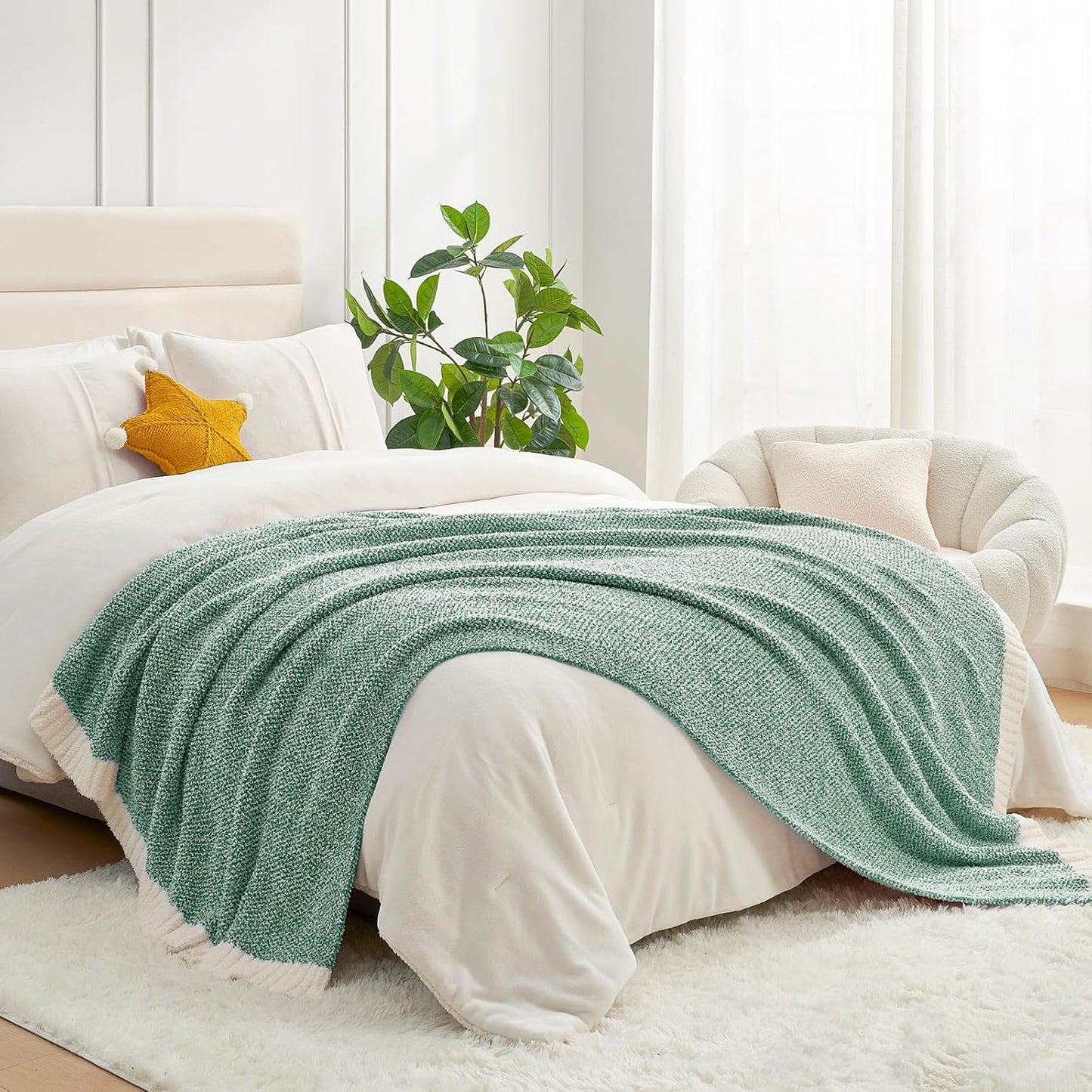 Snuggle Sac Green Blanket Twin Size Bedding Blankets, Super Soft Warm Cozy Knit Blankets for Sofa, Bed, Living Room, Heather Green, 60x80 inches,