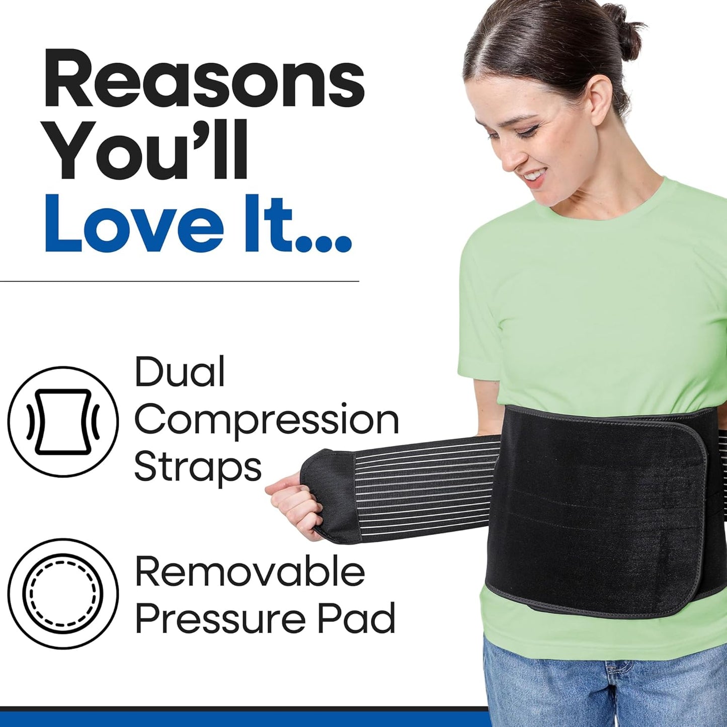 Hernia Belt for Men or Women - Plus Size Abdominal Binder Post Surgery Tummy Tuck Support Belts for Umbilical Hernias, Inguinal, Navel Belly Hernias, Hysterectomy, Postpartum Stomach Pad (Large/XL)